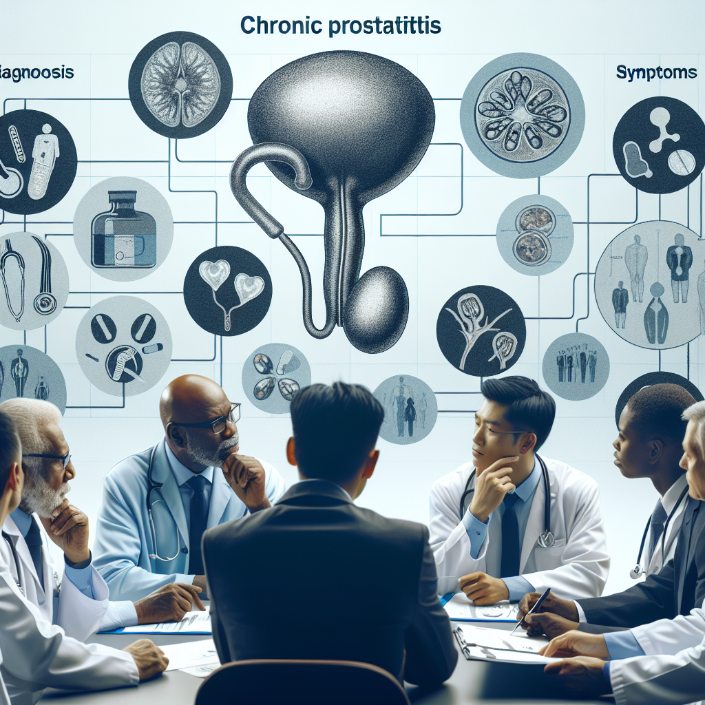 Medizinische Illustration der Prostata, die Entzündung und Behandlungsoptionen zeigt.