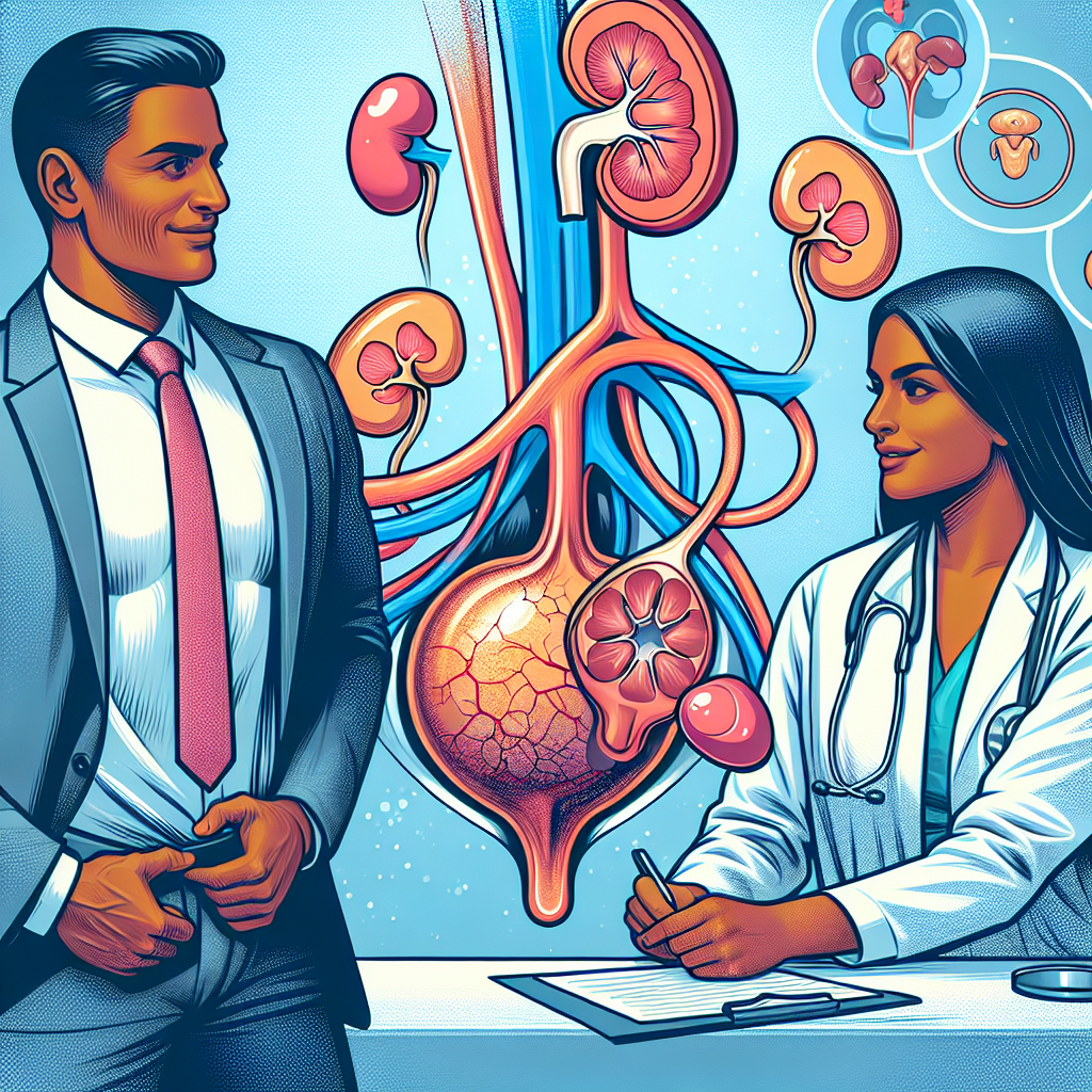 Schematische Darstellung der Symptome, Diagnoseverfahren und Behandlungsmöglichkeiten von Prostatitis sowie deren Zusammenhang mit Nierenerkrankungen