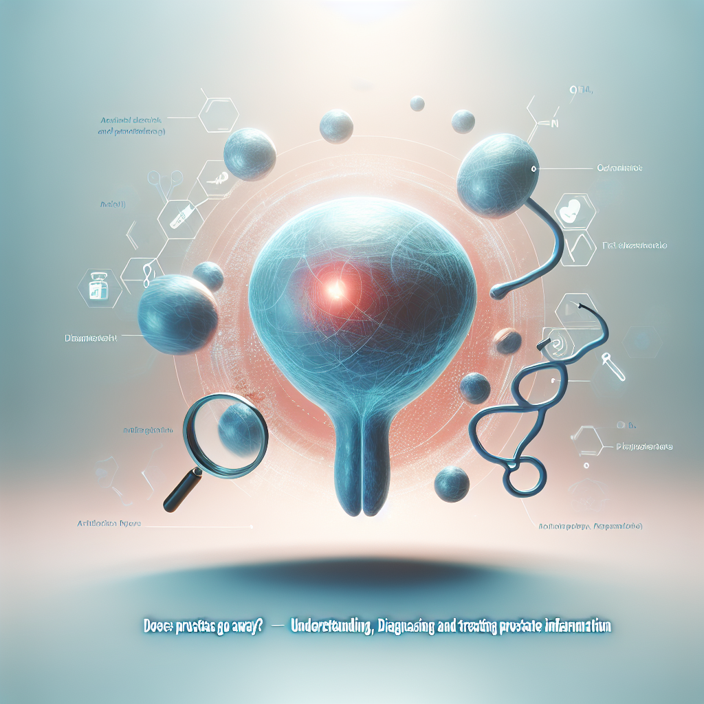 Illustration der menschlichen Prostata mit Hinweisen auf Symptome, Diagnose und Behandlung von Prostatitis