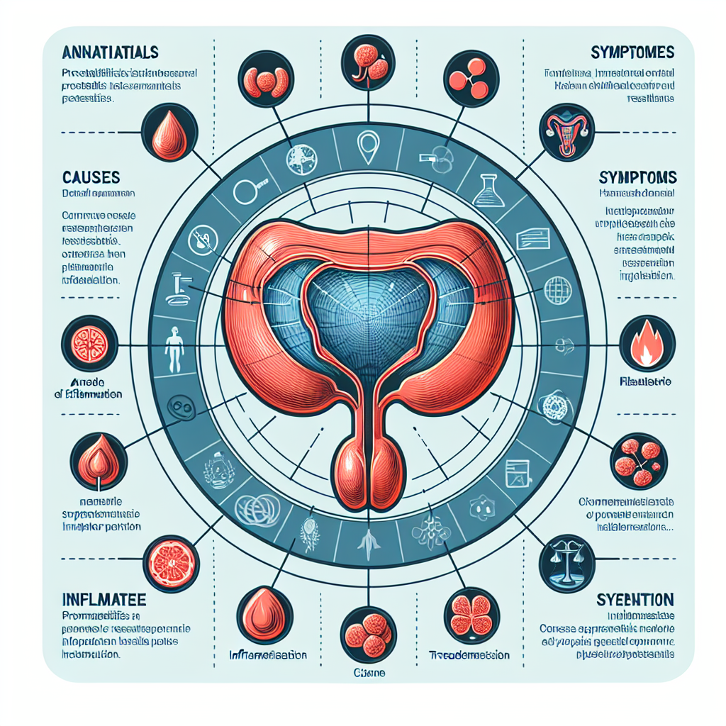 Ein symbolisches Bild für Entzündungen der Prostata mit Fokus auf die verschiedenen Aspekte der Prostatitis, einschließlich Arten, Symptome und Behandlungsstrategien.