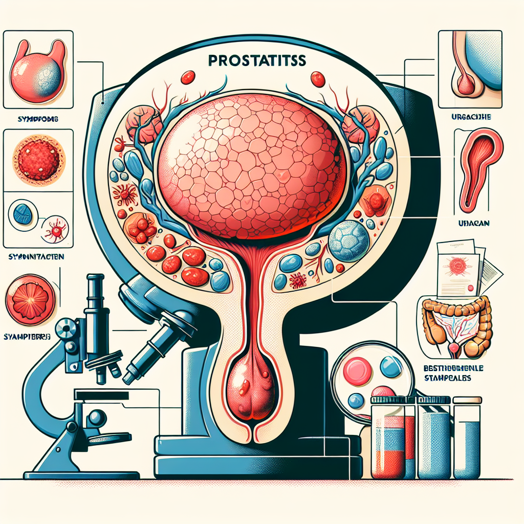 Illustration der Prostatitis-Symptome, Diagnostik und Behandlungsoptionen.