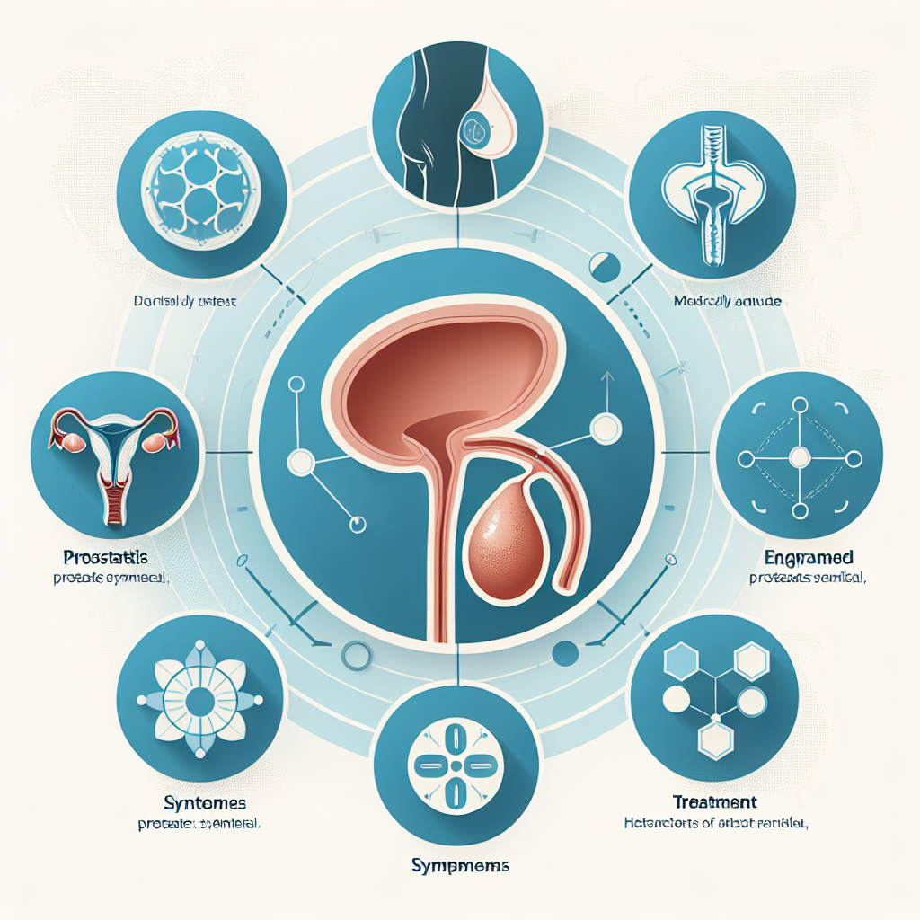 Grafische Darstellung der menschlichen Prostata mit markierten Bereichen bei Prostatitis und vergrößerter Prostata.